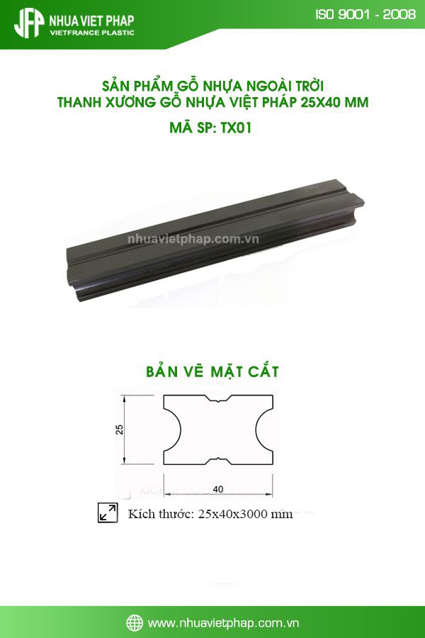 Bản vẽ mặt cắt thanh xương gỗ nhựa