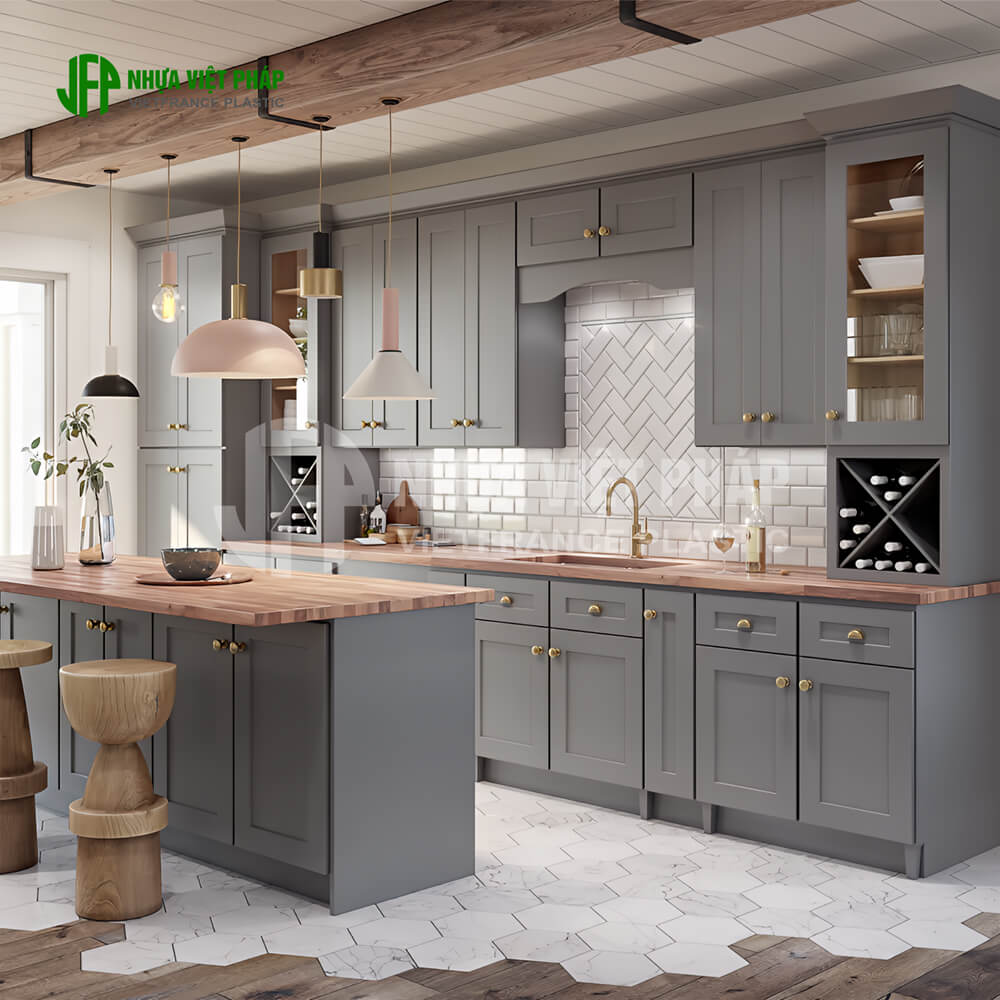 Mẫu tủ bếp hiện đại tối giản Nhựa Việt Pháp