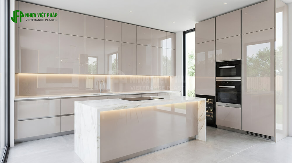 Tủ bếp inox CNC cao cấp G2 cánh kính