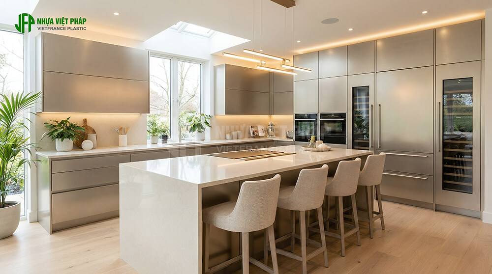 Hình ảnh tủ bếp inox CNC cao cấp sản xuất tại Nhựa Việt Pháp