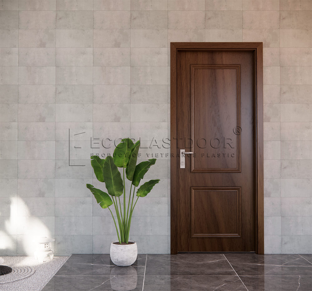 (Cửa gỗ nhựa composite Ecoplast Door® thế hệ 2 sở hữu màu vân gỗ đẹp như cửa gỗ tự nhiên với những gam màu tương đồng với các sản phẩm nội thất gỗ hay sàn gỗ hiện đại)