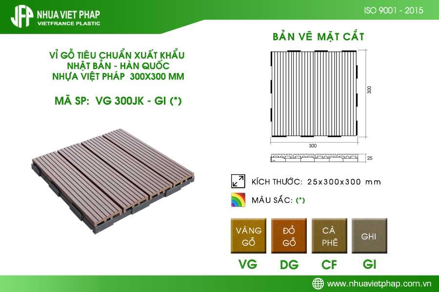 (Thông số kỹ thuật vỉ gỗ tiêu chuẩn xuất khẩu Nhật Bản, Hàn Quốc VG300-JK Nhựa Việt Pháp)